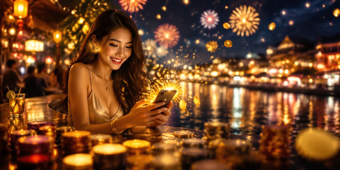 Người dùng truy cập casino trực tuyến qua điện thoại tại chợ đêm Phú Quốc